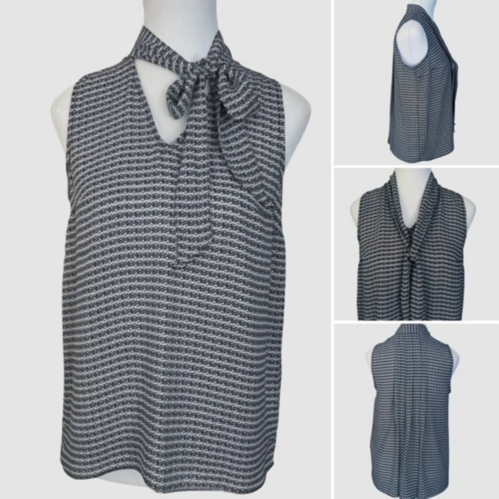 Banana Republic Sleeveless Tie-Front V-Neckline Blouse Blue/White, EUC-Size XS